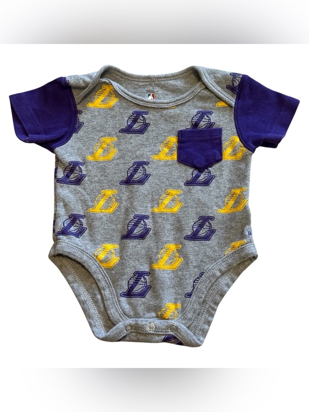 LA Lakers Baby Bodysuit 0–3M NBA Grey LA Logo Purple Yellow Outfit